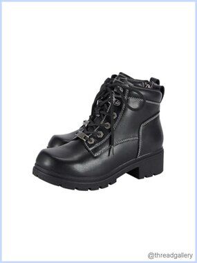 Faux Leather Waterproof Ankle Motorcycle Boots Side Zipper Block Heel